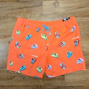Rolling Stones Board Shorts AOP Graphic Orange Mens Small Swim Trunks